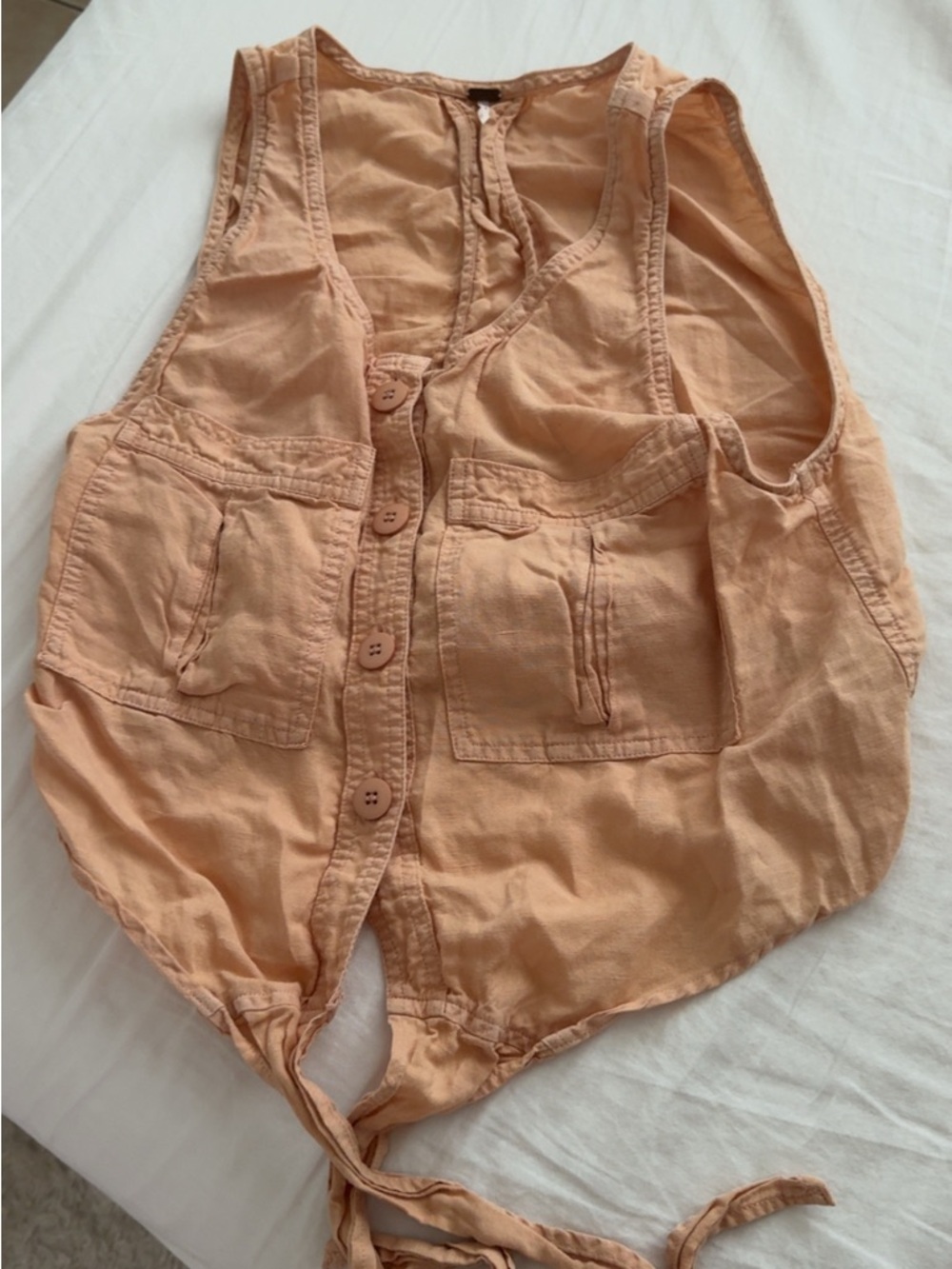 Free People Peach Button-Front Tank with Tie Hem
